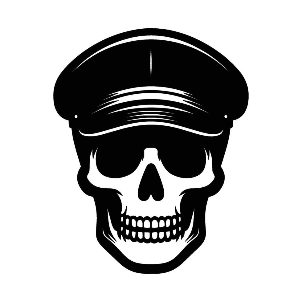 Skull with hat cap silhouette illustration isolated on white background vector