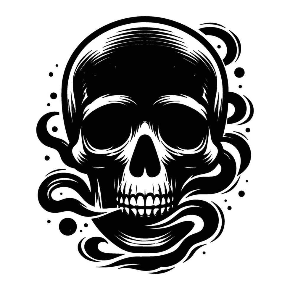 Skull smoking silhouette illustration isolated on white background vector