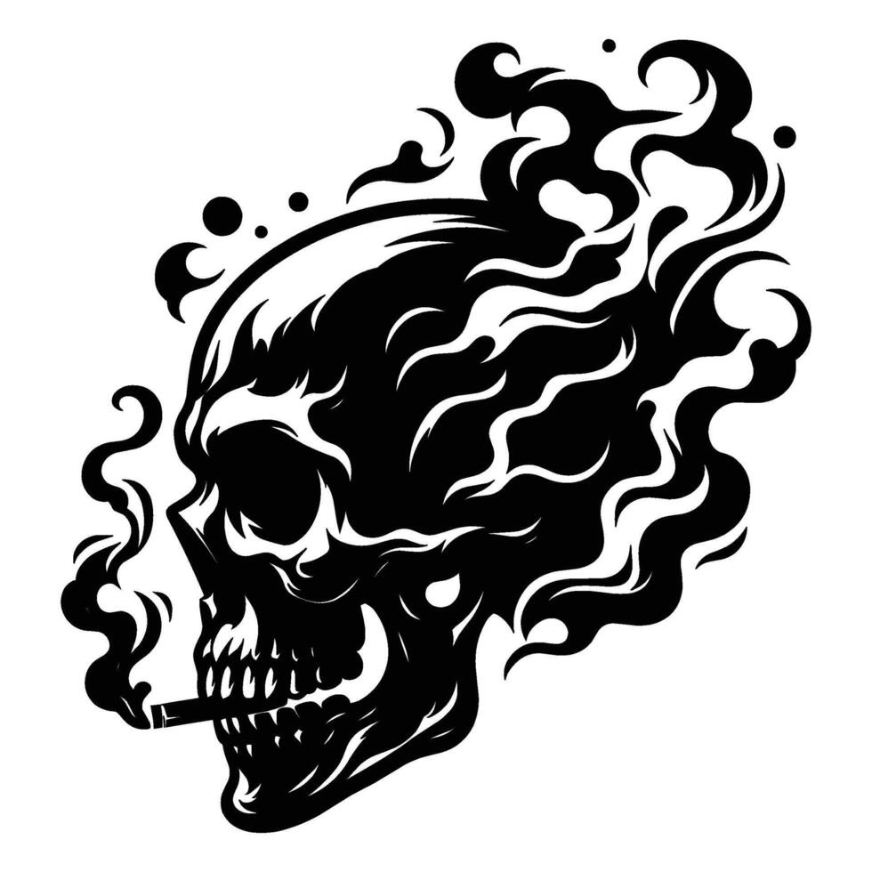 Skull smoking silhouette illustration isolated on white background vector