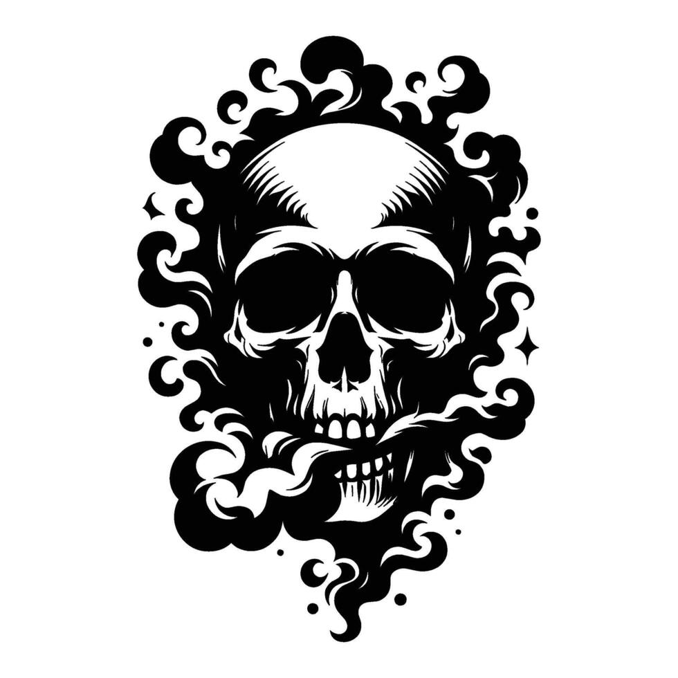 Skull smoking silhouette illustration isolated on white background vector