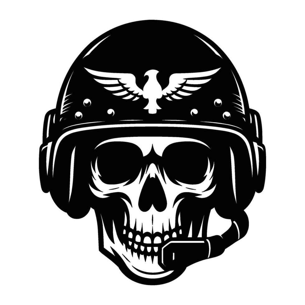Skull wearing helmet silhouette illustration isolated on white background vector