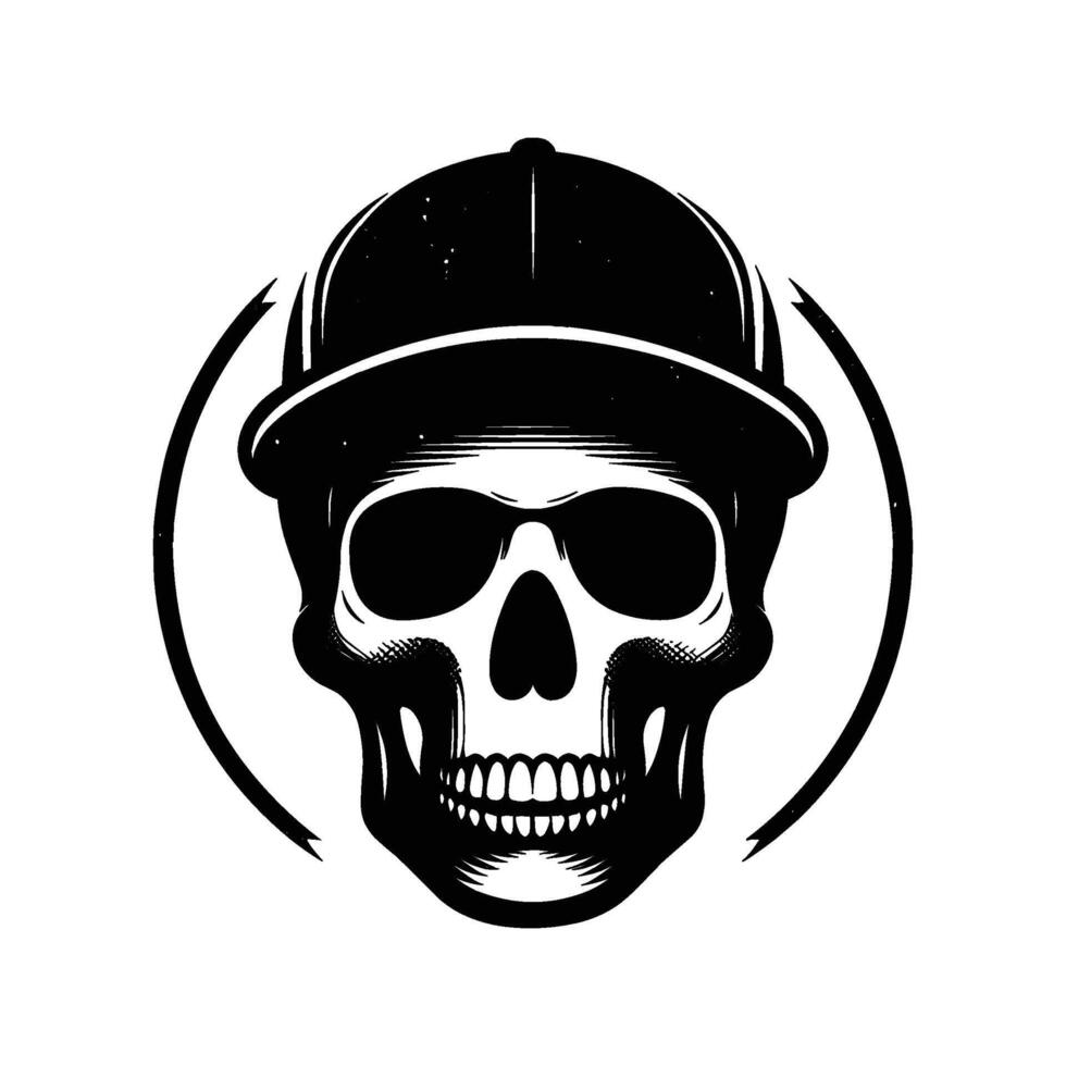 Skull with hat cap silhouette illustration isolated on white background vector