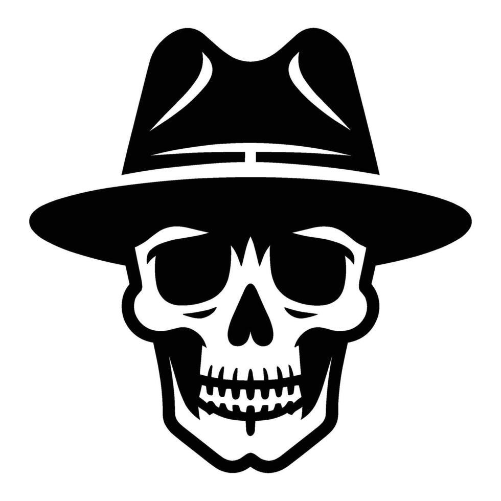 Skull with hat cap silhouette illustration isolated on white background vector