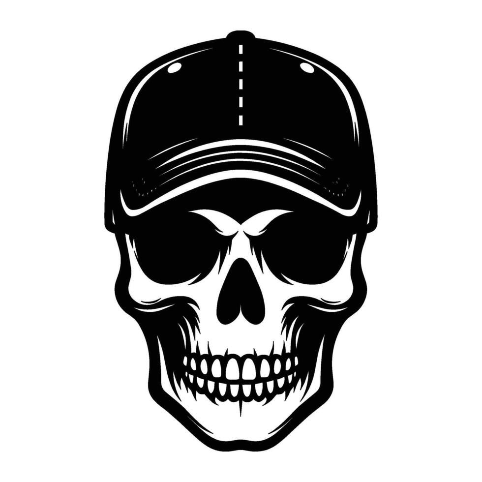 Skull with hat cap silhouette illustration isolated on white background vector