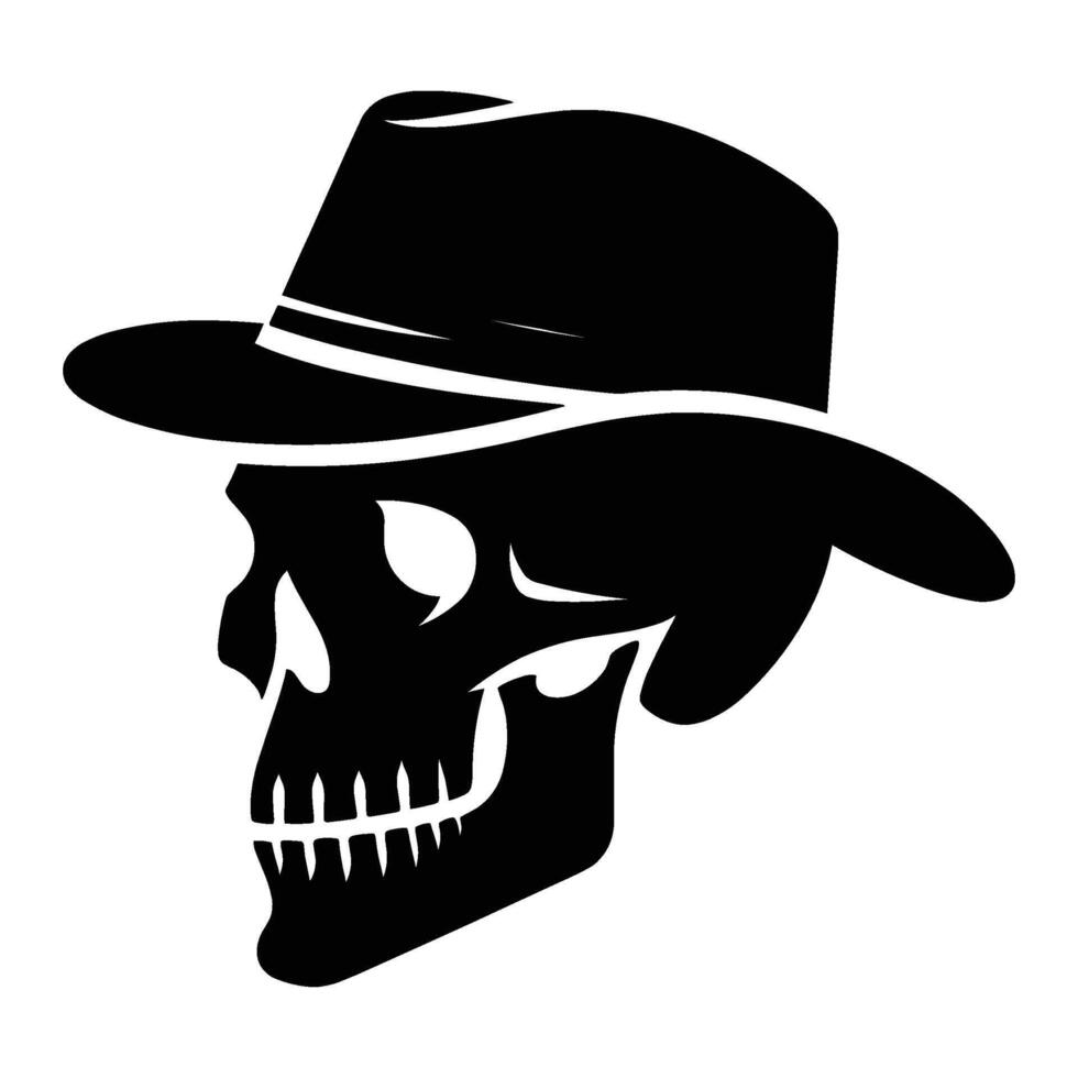 Skull with hat cap silhouette illustration isolated on white background vector