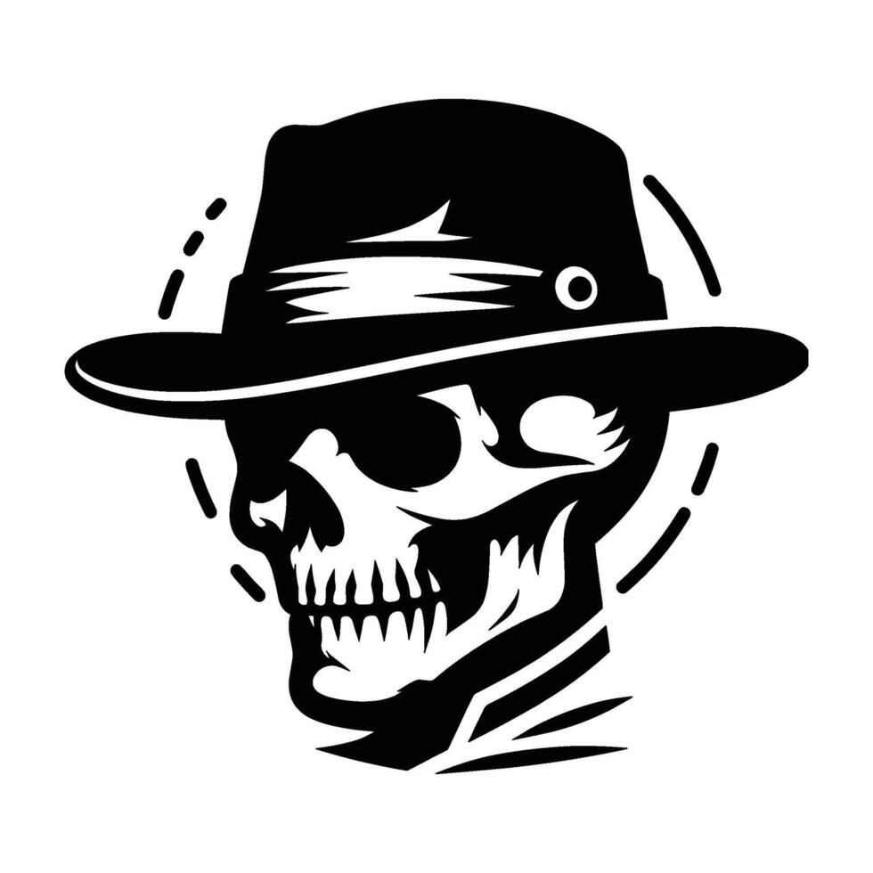 Skull with hat cap silhouette illustration isolated on white background vector