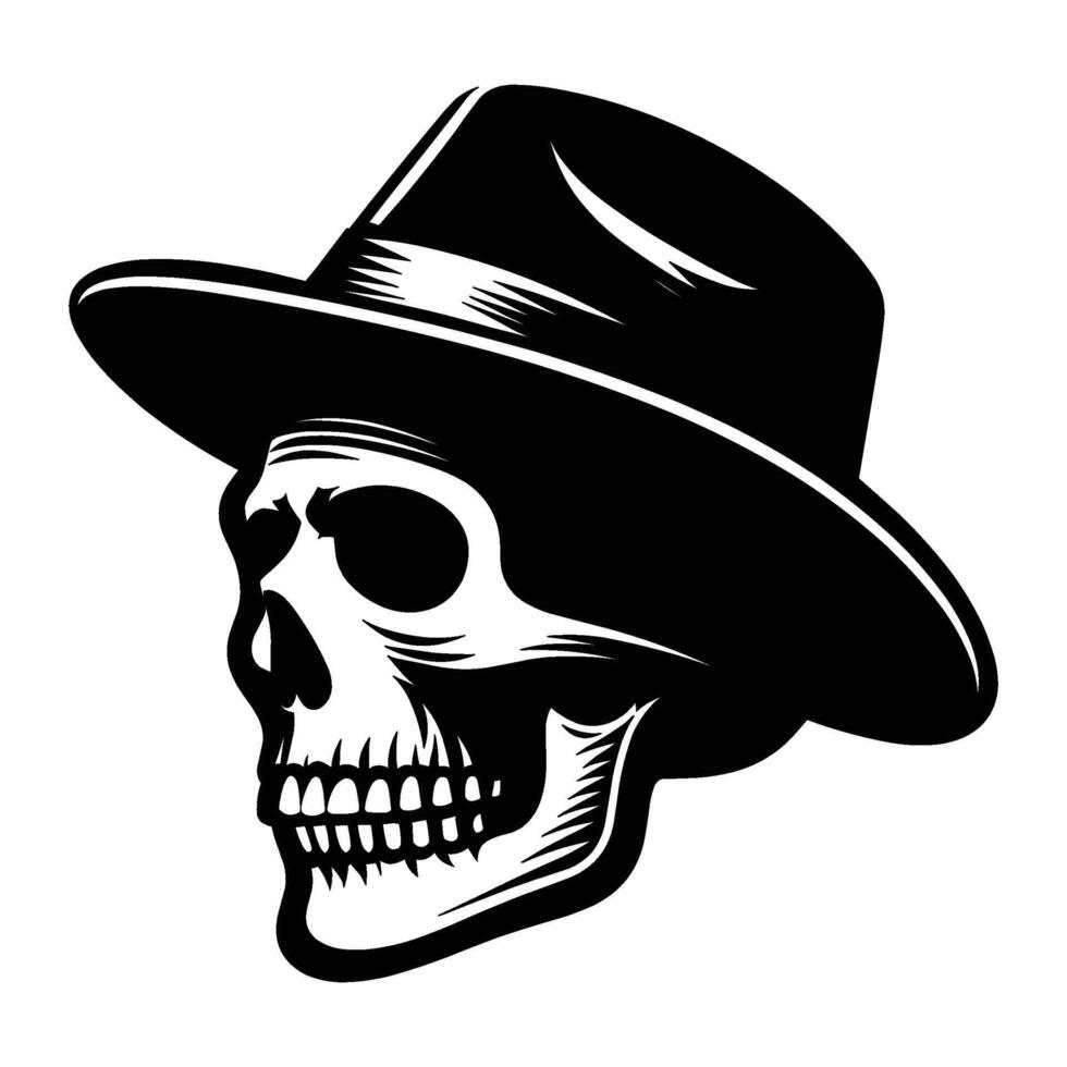 Skull with hat cap silhouette illustration isolated on white background vector
