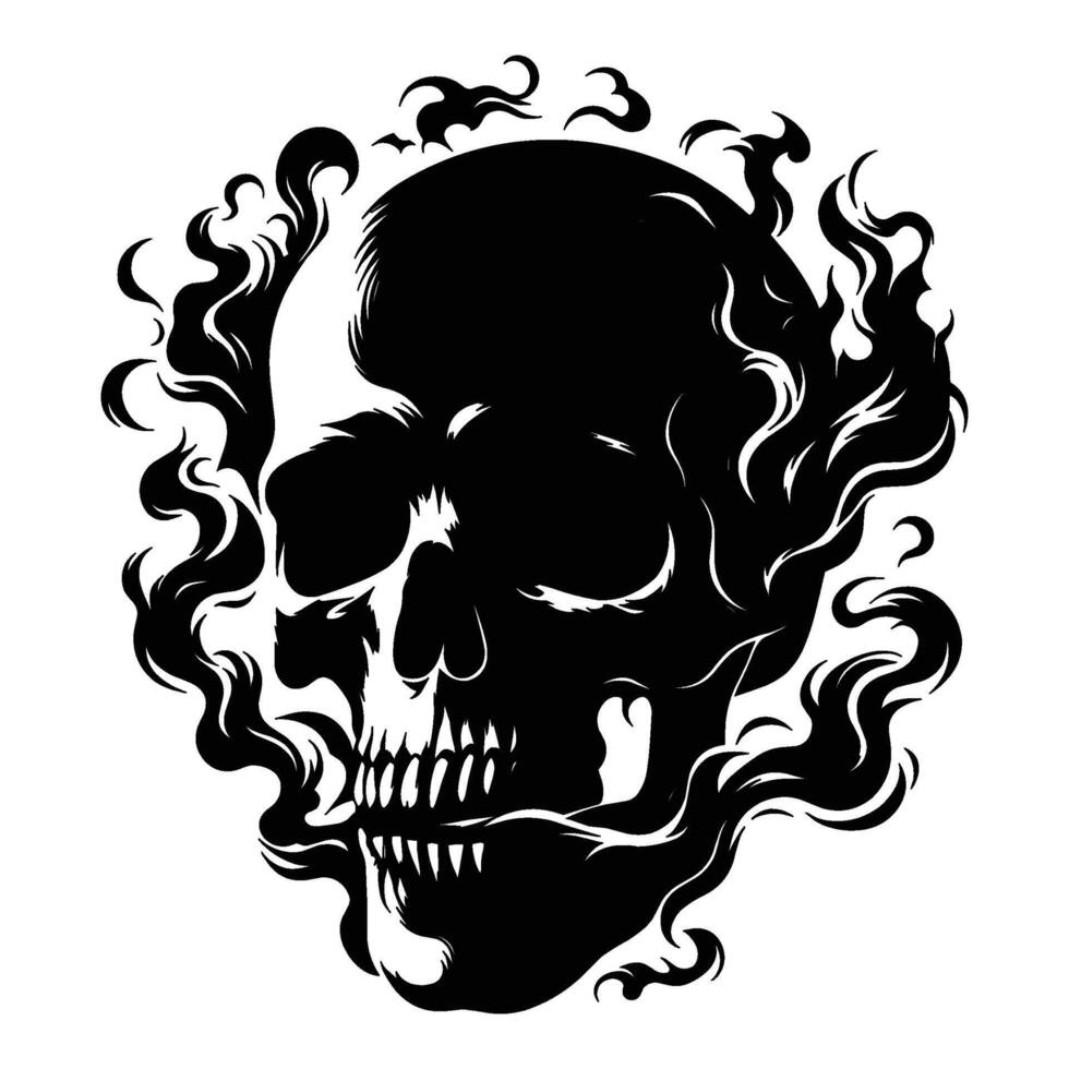 Skull smoking silhouette illustration isolated on white background vector