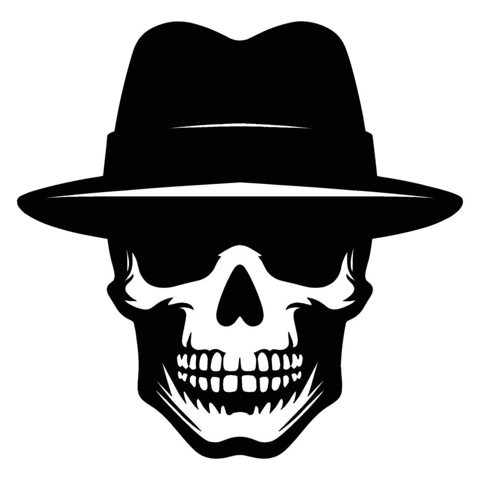 Skull with hat cap silhouette illustration isolated on white background vector