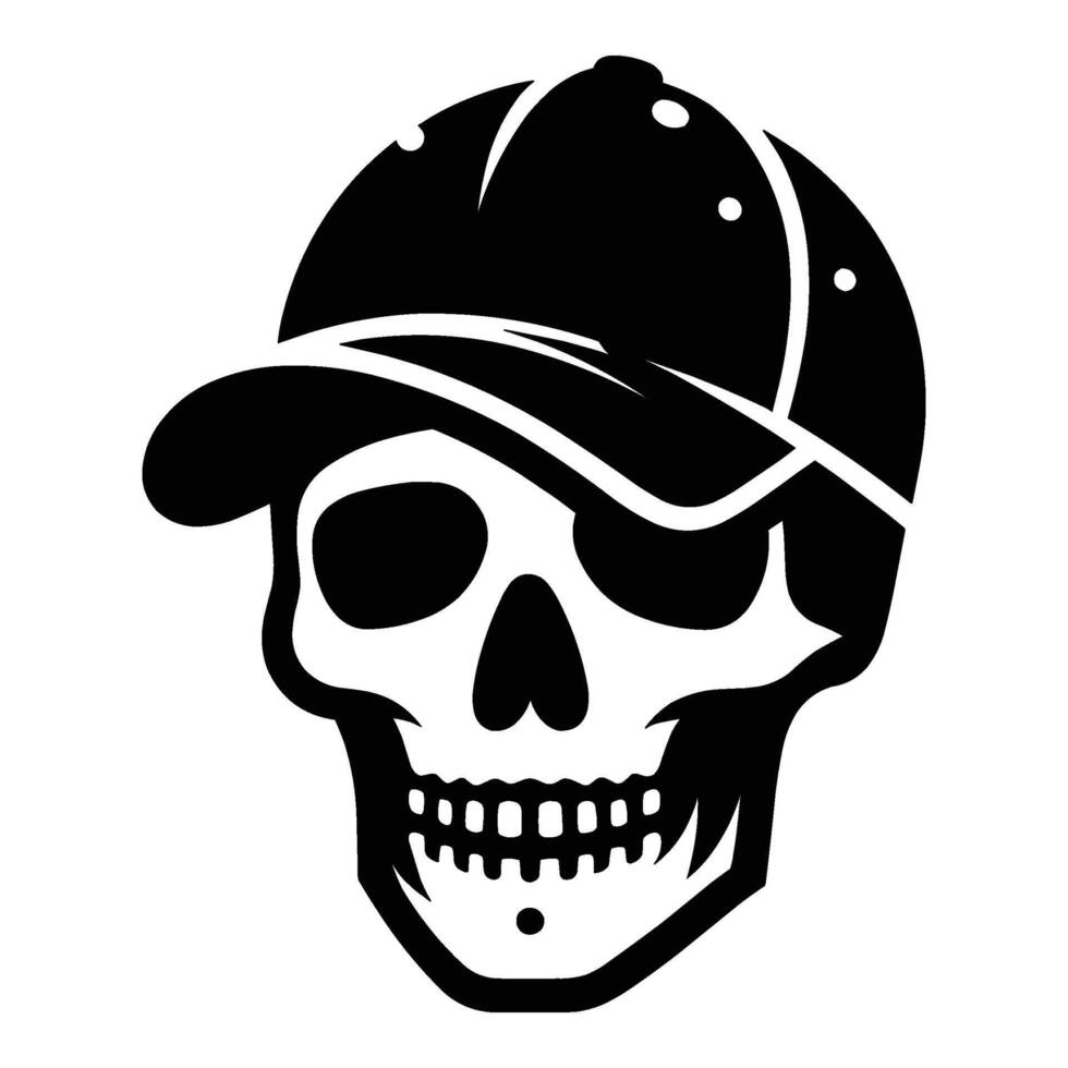 Skull with hat cap silhouette illustration isolated on white background vector