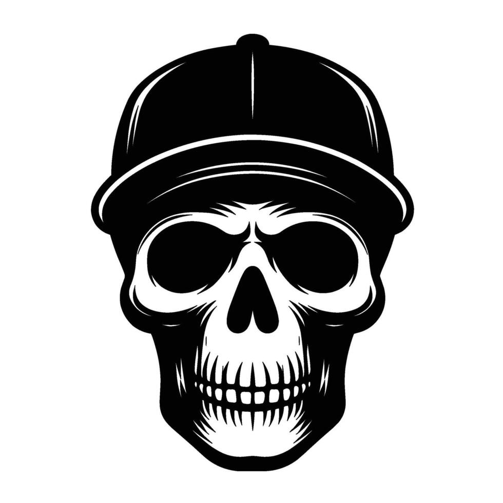 Skull with hat cap silhouette illustration isolated on white background vector