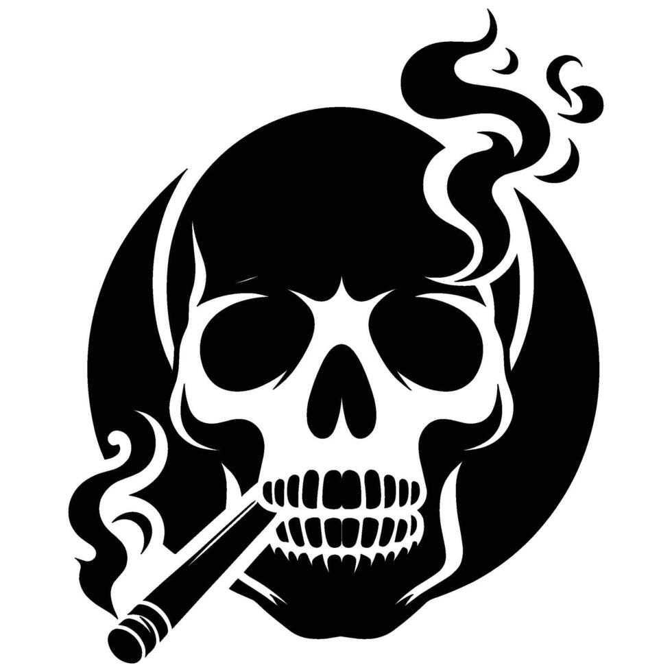 Skull smoking silhouette illustration isolated on white background vector