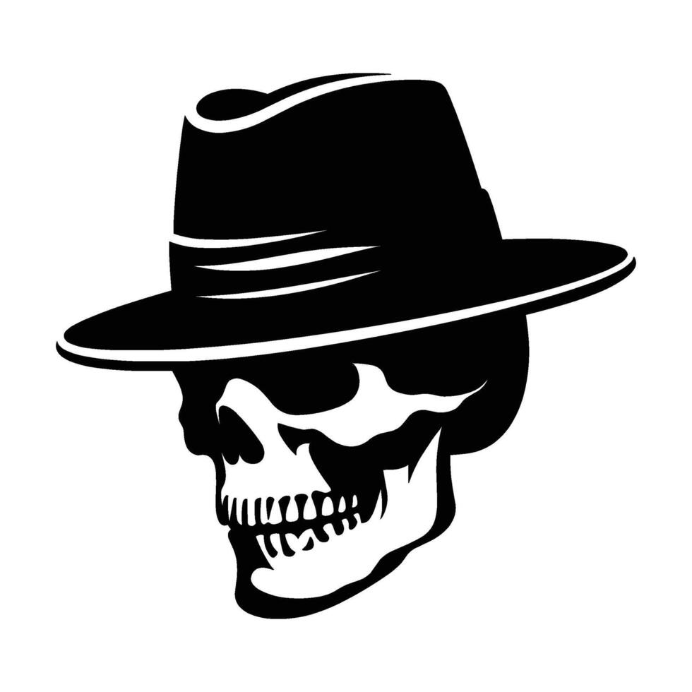 Skull with hat cap silhouette illustration isolated on white background vector