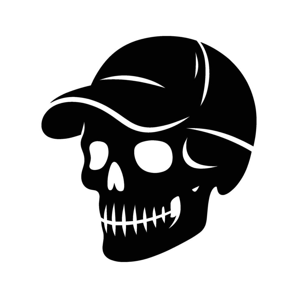 Skull with hat cap silhouette illustration isolated on white background vector