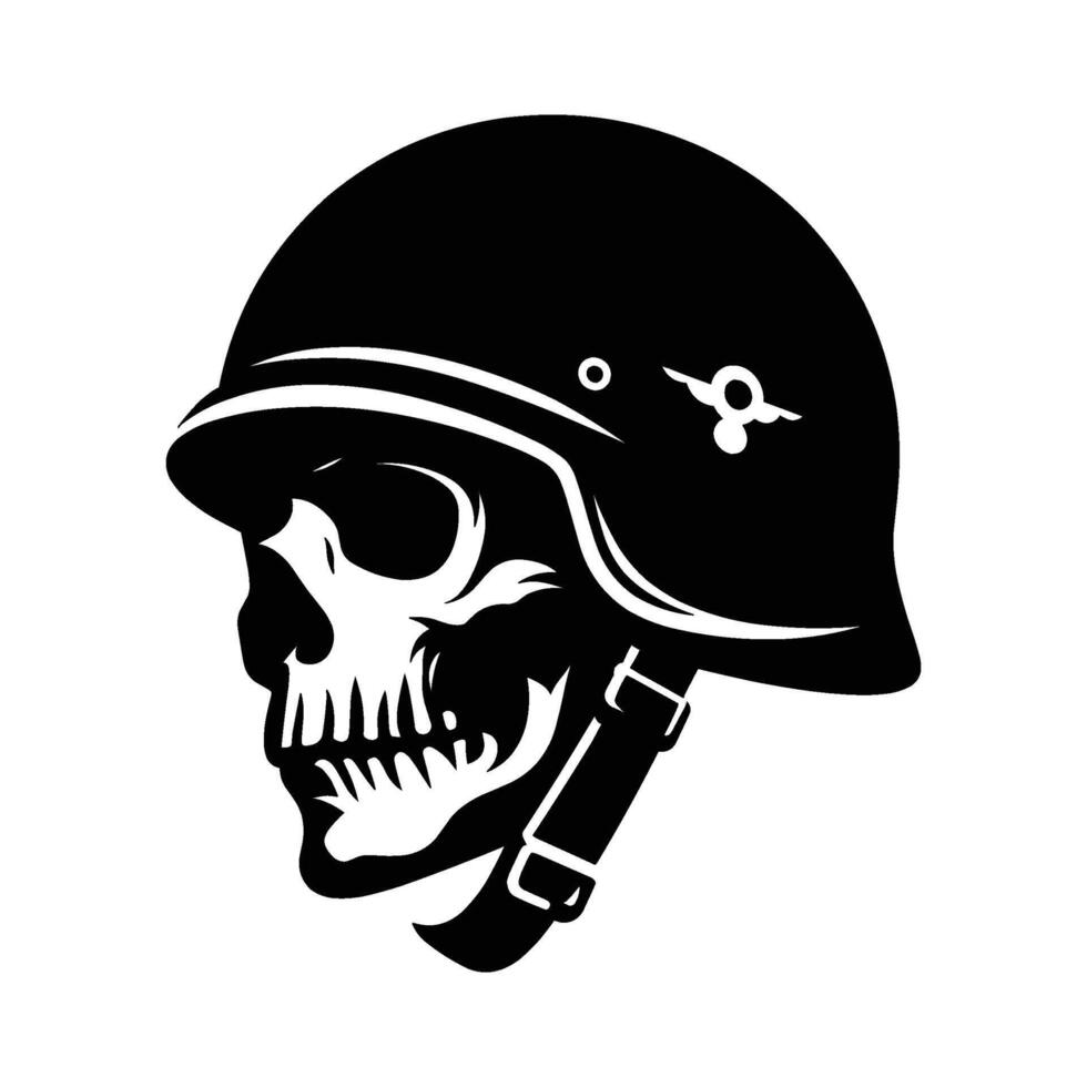 Skull wearing helmet silhouette illustration isolated on white background vector