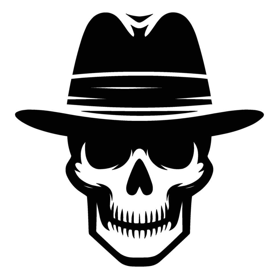 Skull with hat cap silhouette illustration isolated on white background vector