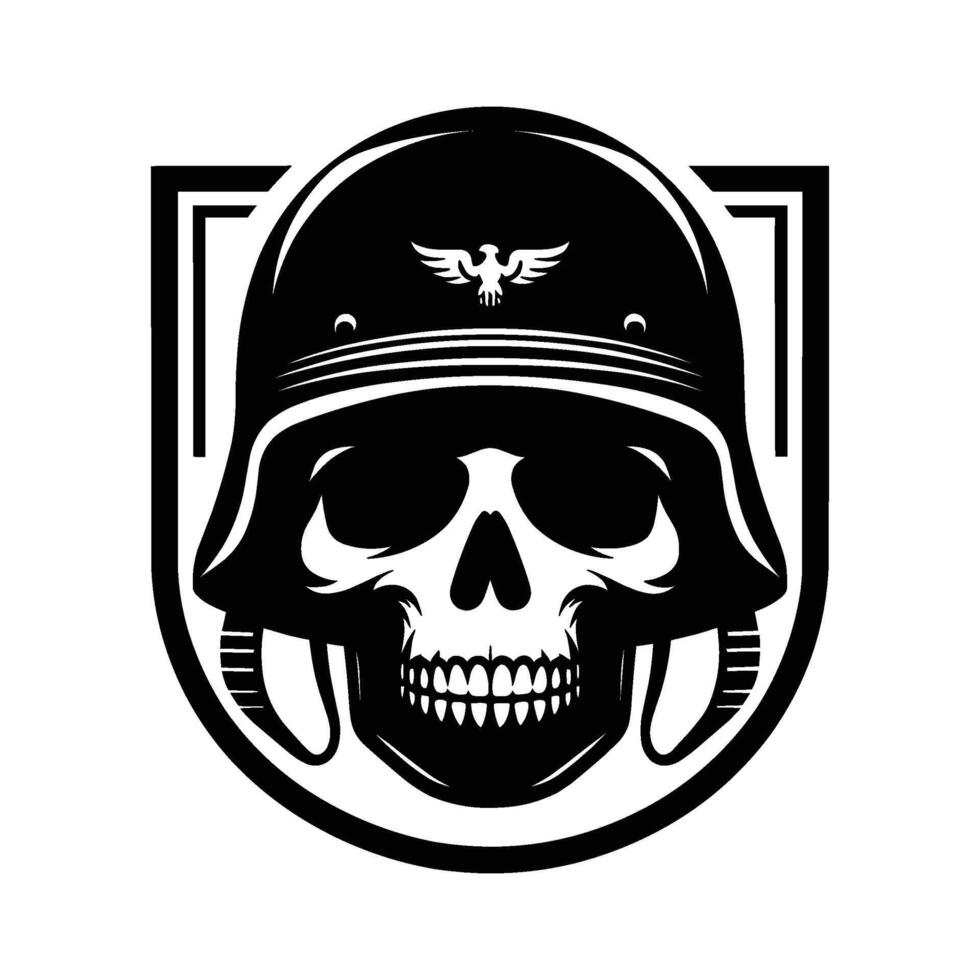 Skull wearing helmet silhouette illustration isolated on white background vector