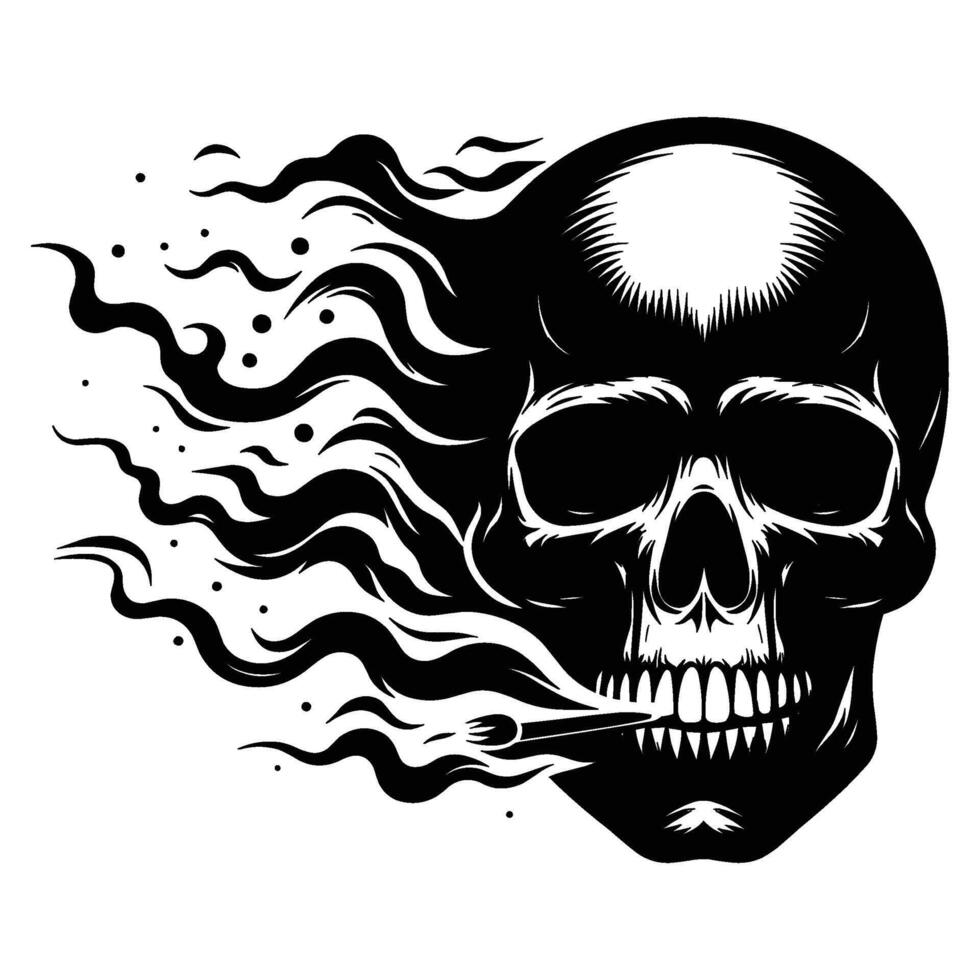 Skull smoking silhouette illustration isolated on white background vector