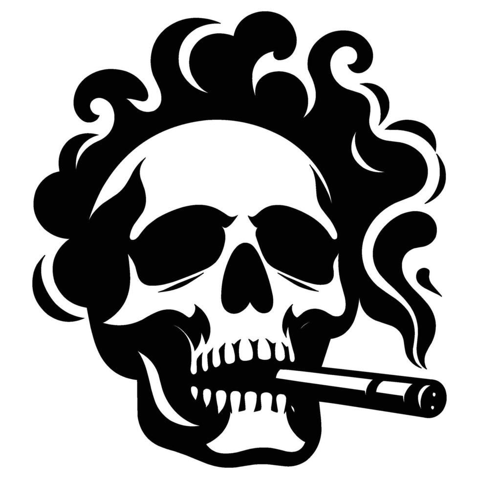 Skull smoking silhouette illustration isolated on white background vector