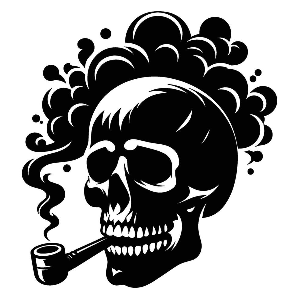 Skull smoking silhouette illustration isolated on white background vector