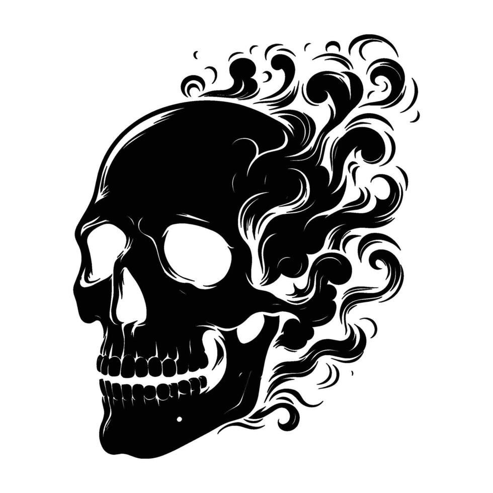 Skull smoking silhouette illustration isolated on white background vector