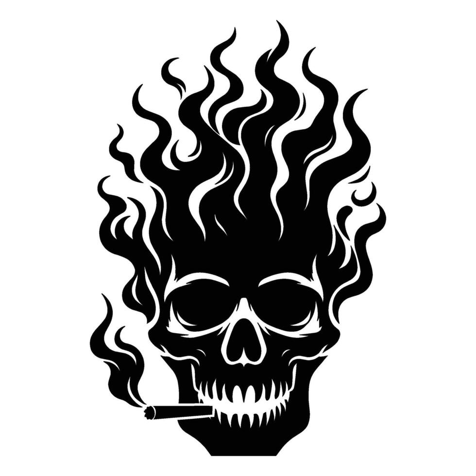 Skull smoking silhouette illustration isolated on white background vector