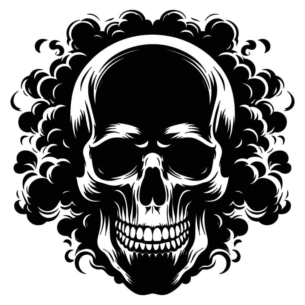 Skull smoking silhouette illustration isolated on white background vector