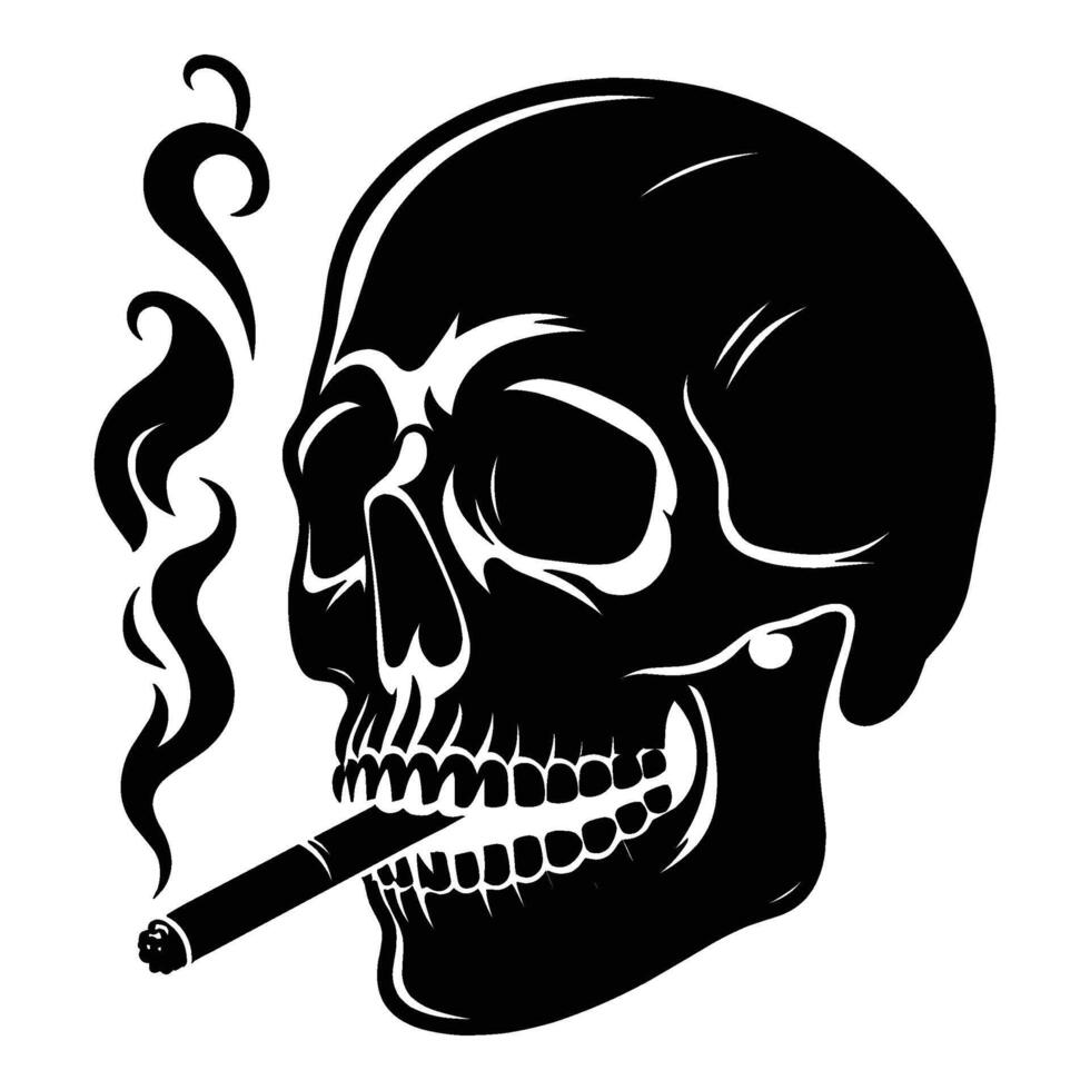 Skull smoking silhouette illustration isolated on white background vector