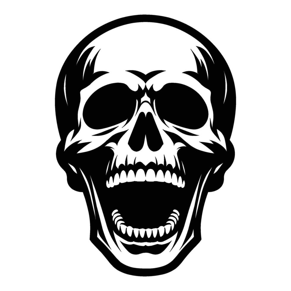Black and white human skull silhouette illustration isolated on white background vector