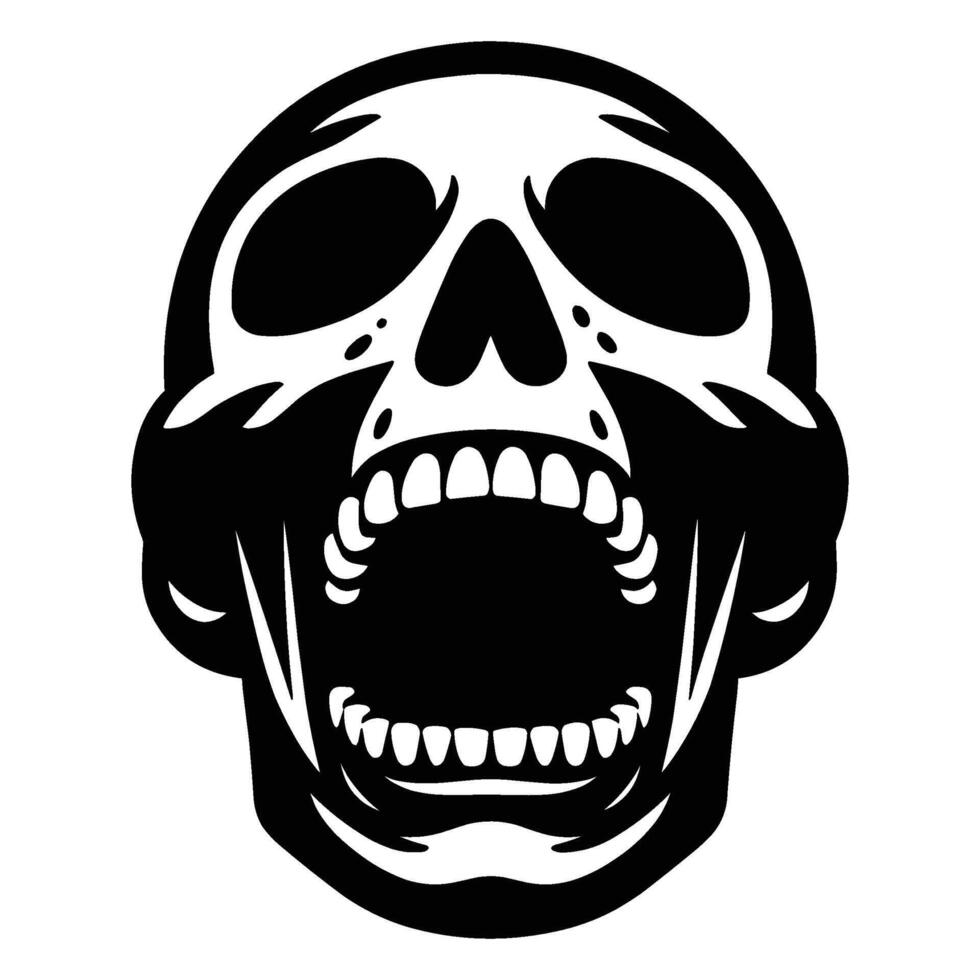 Black and white human skull silhouette illustration isolated on white background vector