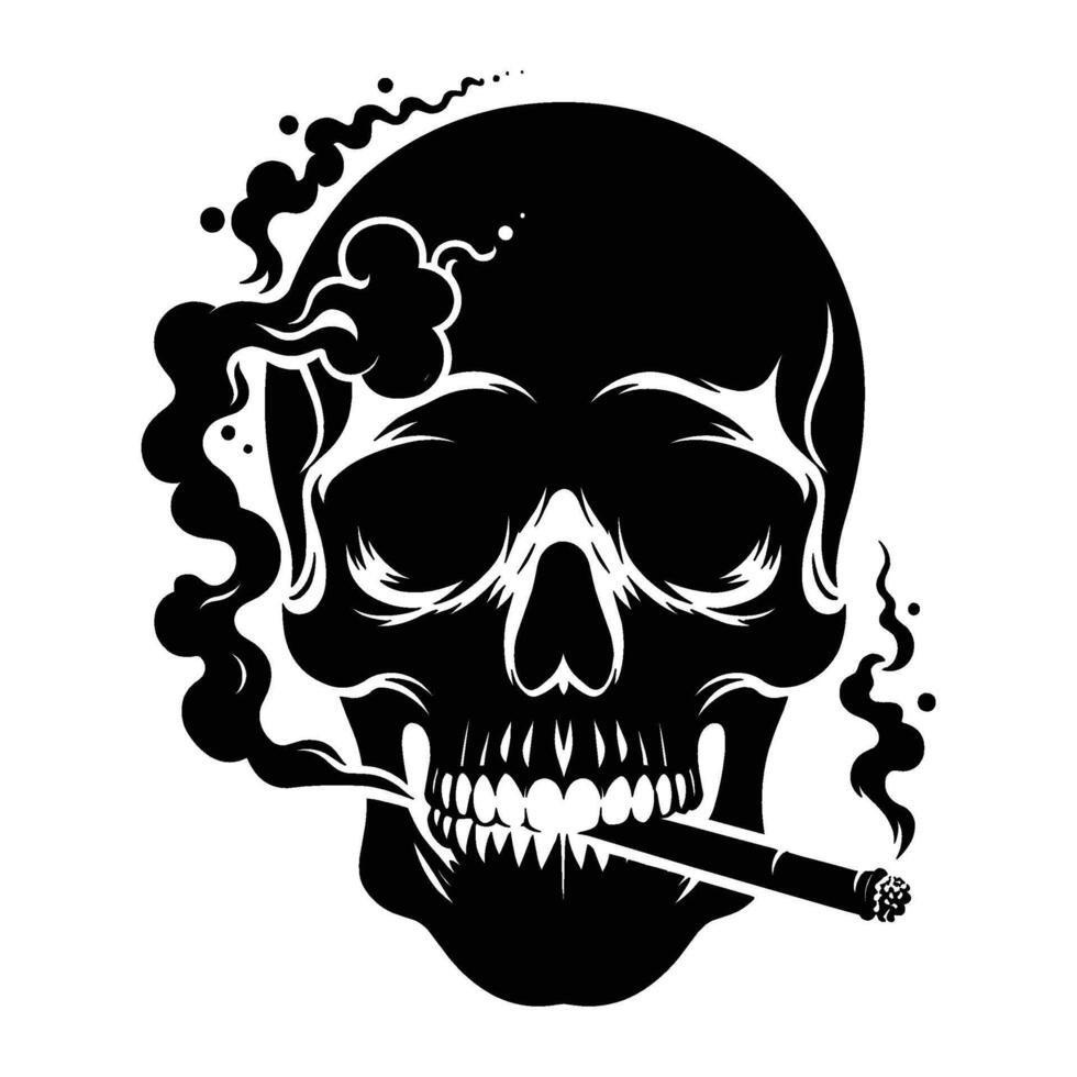 Black and white human skull silhouette illustration isolated on white background vector