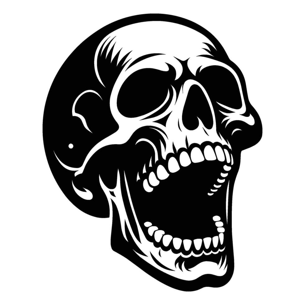 Black and white human skull silhouette illustration isolated on white background vector