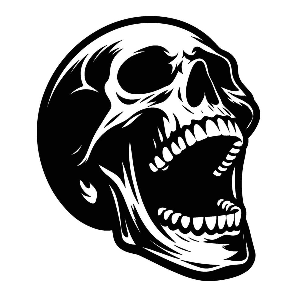 Black and white human skull silhouette illustration isolated on white background vector