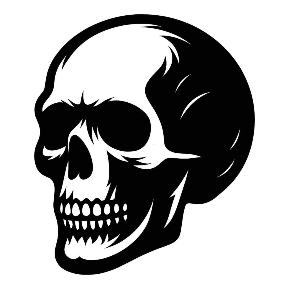 Black and white human skull silhouette illustration isolated on white background vector