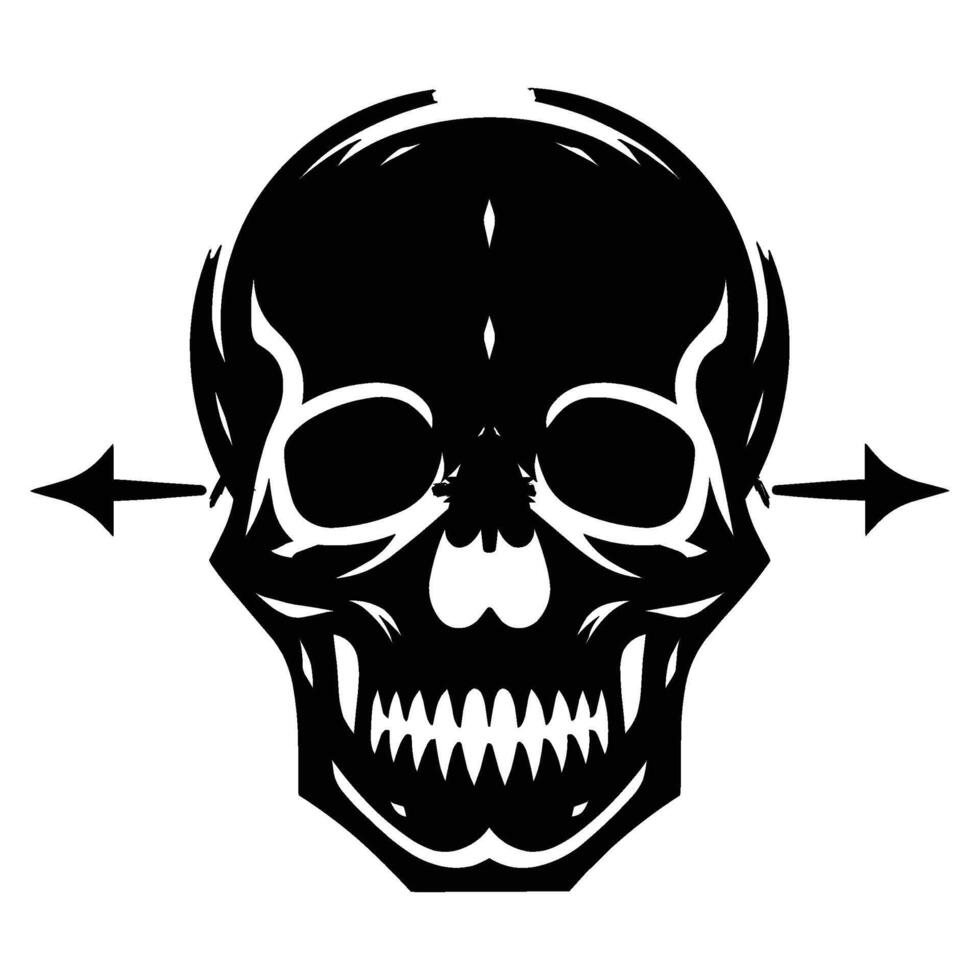 Black and white human skull silhouette illustration isolated on white background vector