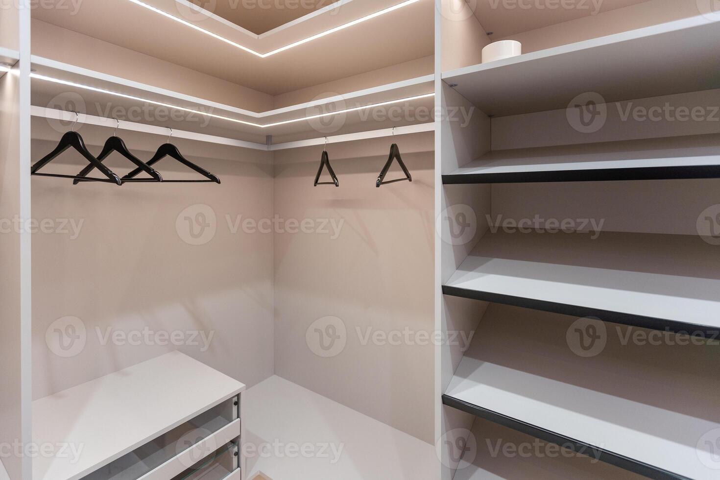 Empty Walk in Wardrobe Closet With Lights photo
