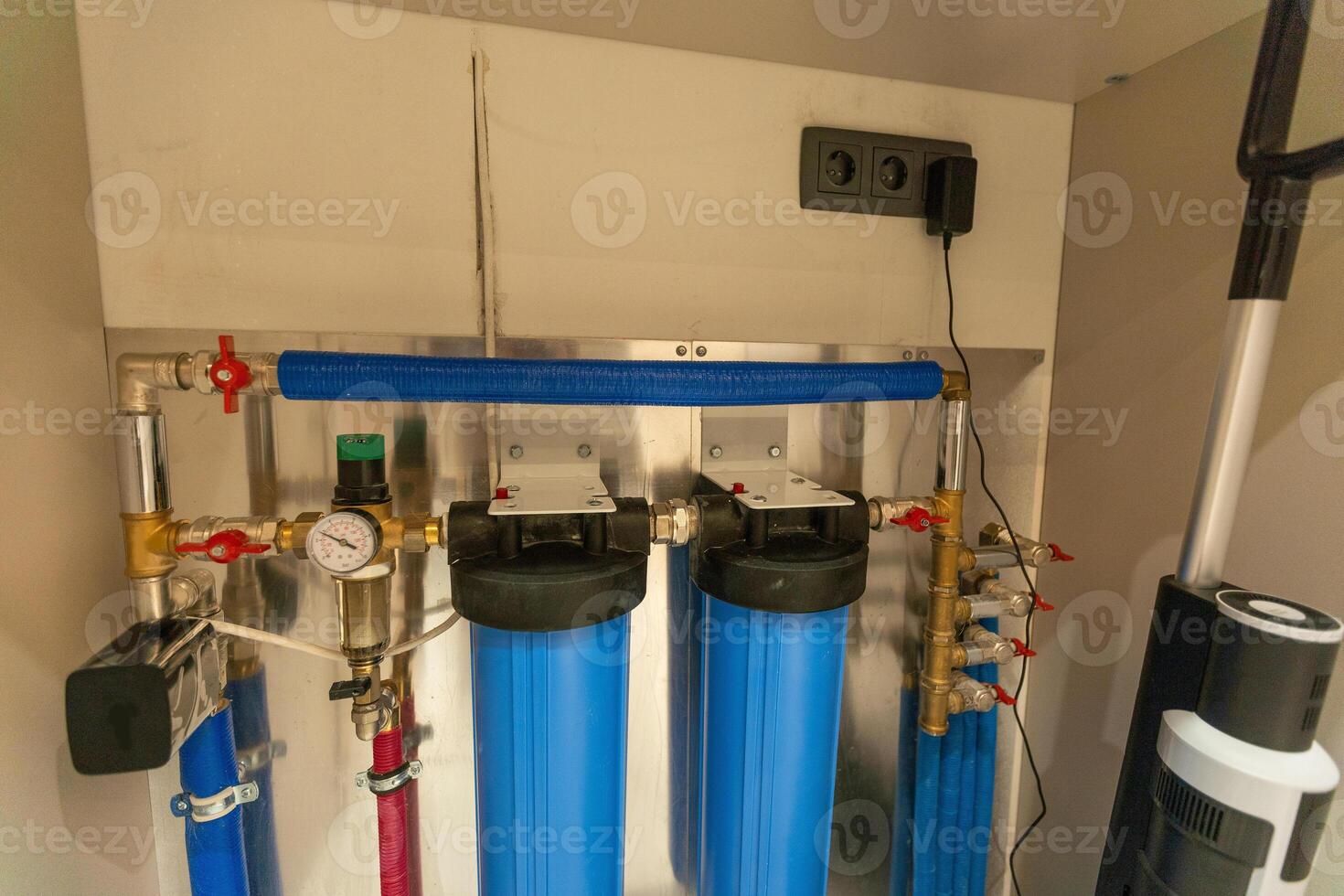 Water filter housing. Drinking Water System. Osmosis water purification filter for home use. healthy lifestyle. photo