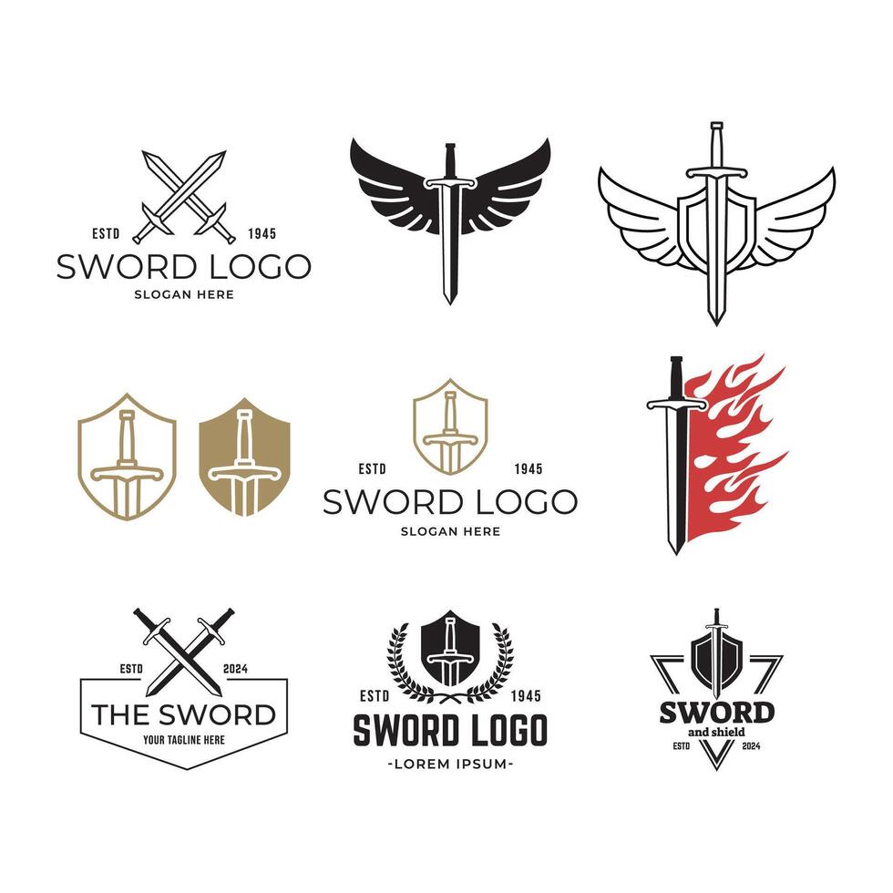 Set of Sword logo icon illustration design isolated on white background vector