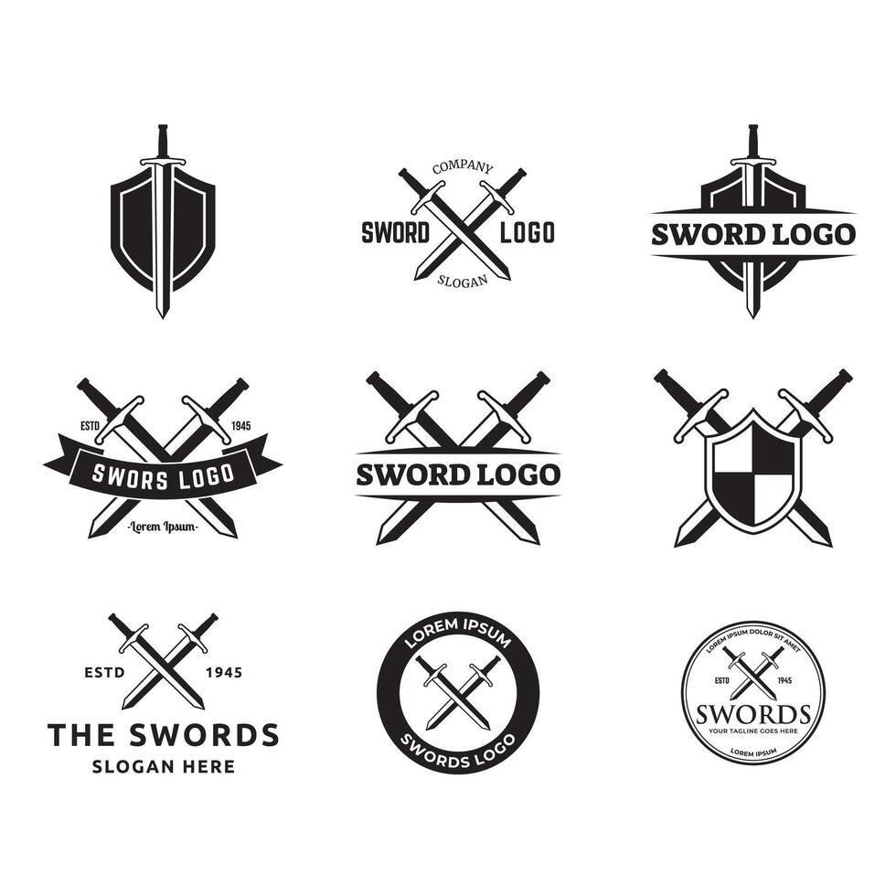 Set of Sword logo icon illustration design isolated on white background vector