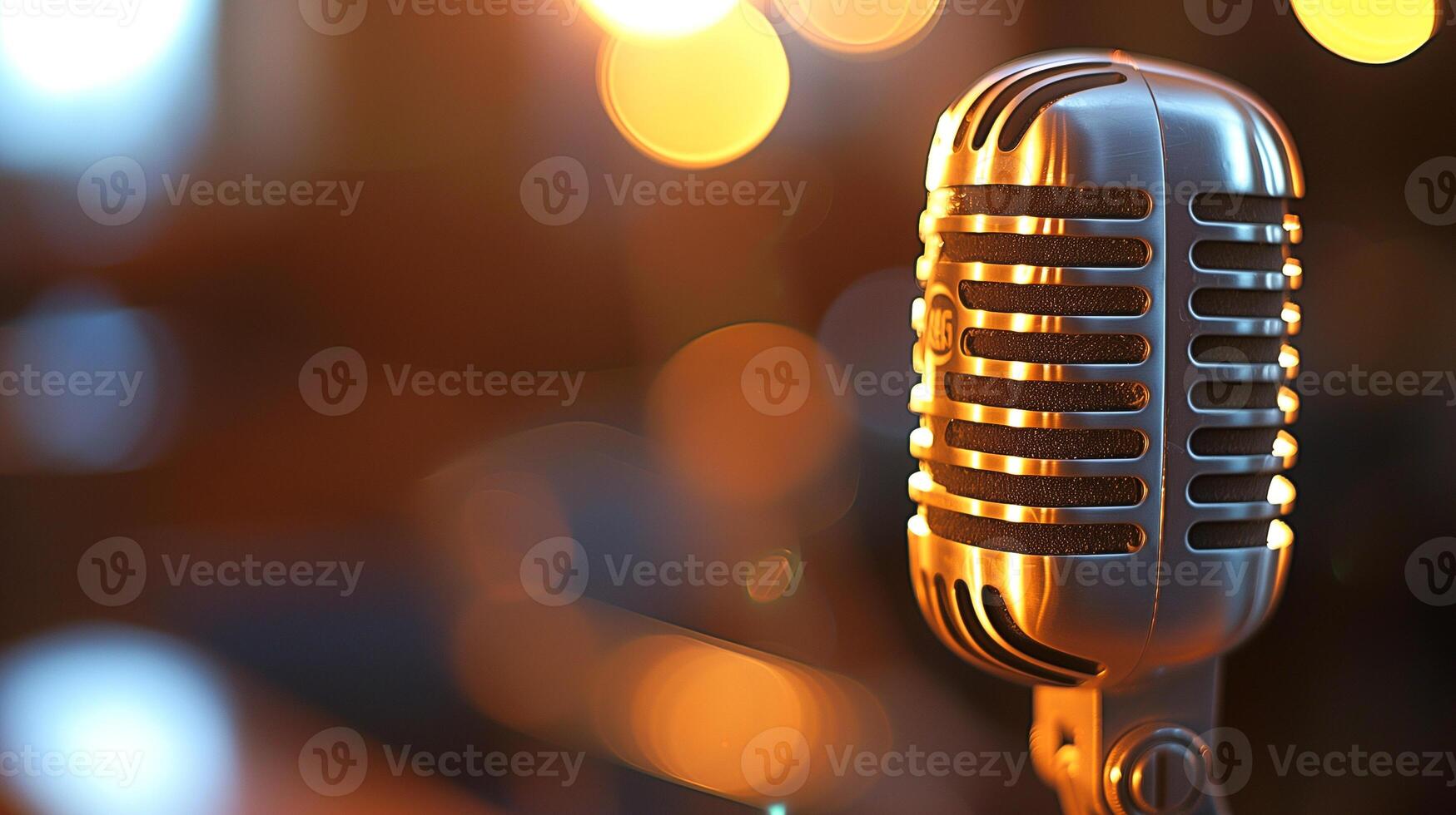 Silver microphone with a blurry background photo