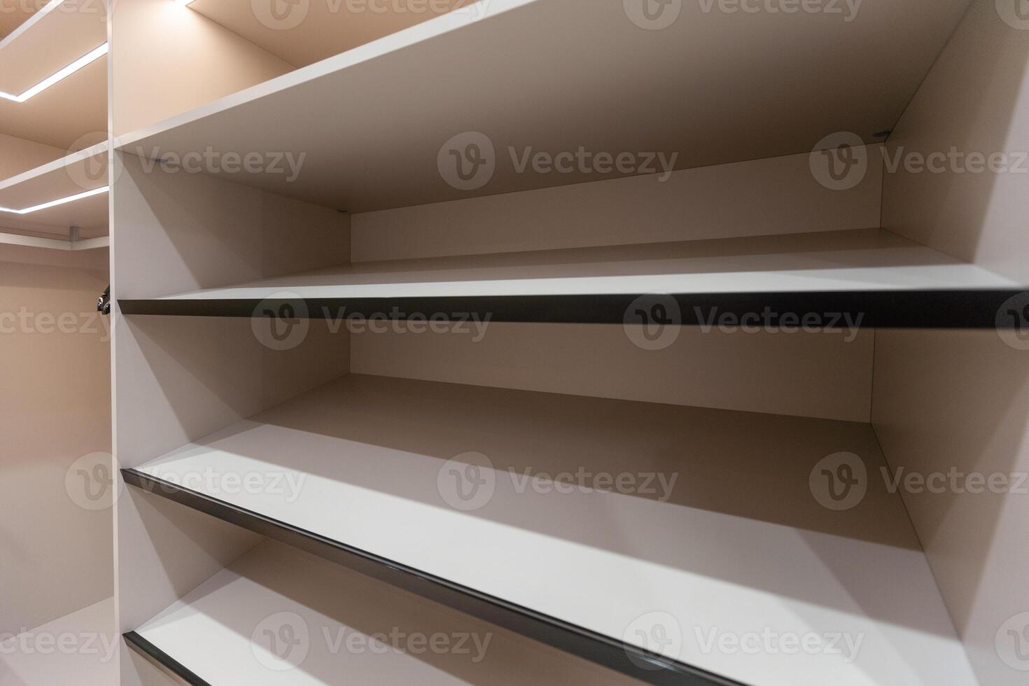 Empty Walk in Wardrobe Closet With Lights photo