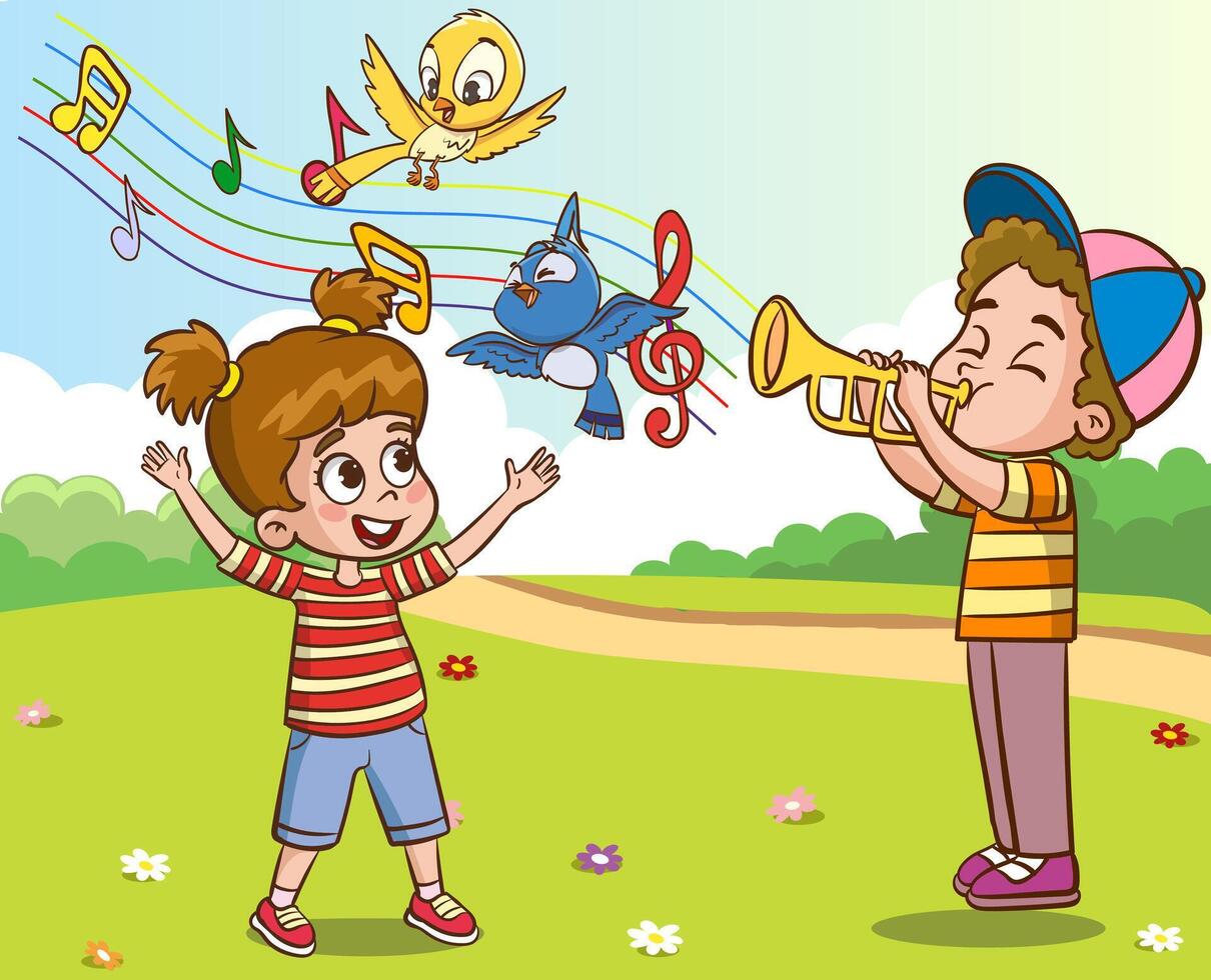 little kid dance with friend and feel happy vector