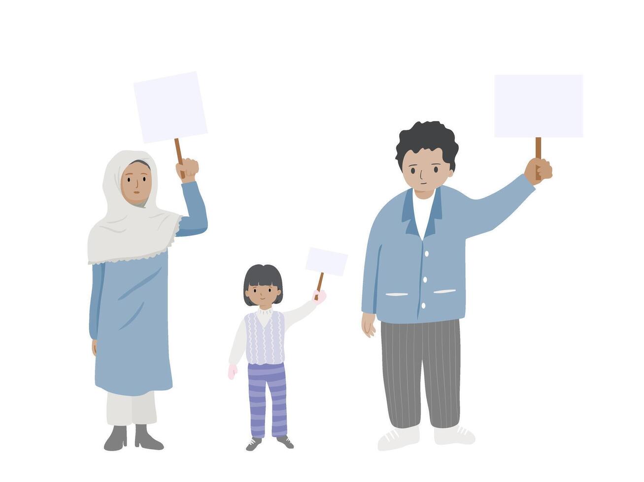 Hand drawn of campaigner diverse people with hand holding a blank sign in flat style. vector
