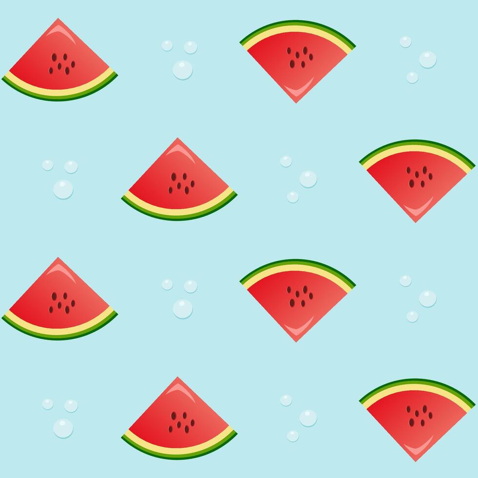 Colorful summer seamless pattern with watermelon and bubbles. Blue and red colors vector