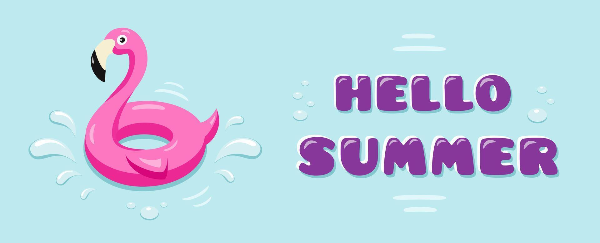 Summer greeting banner with a swimming ring Flamingo. vector