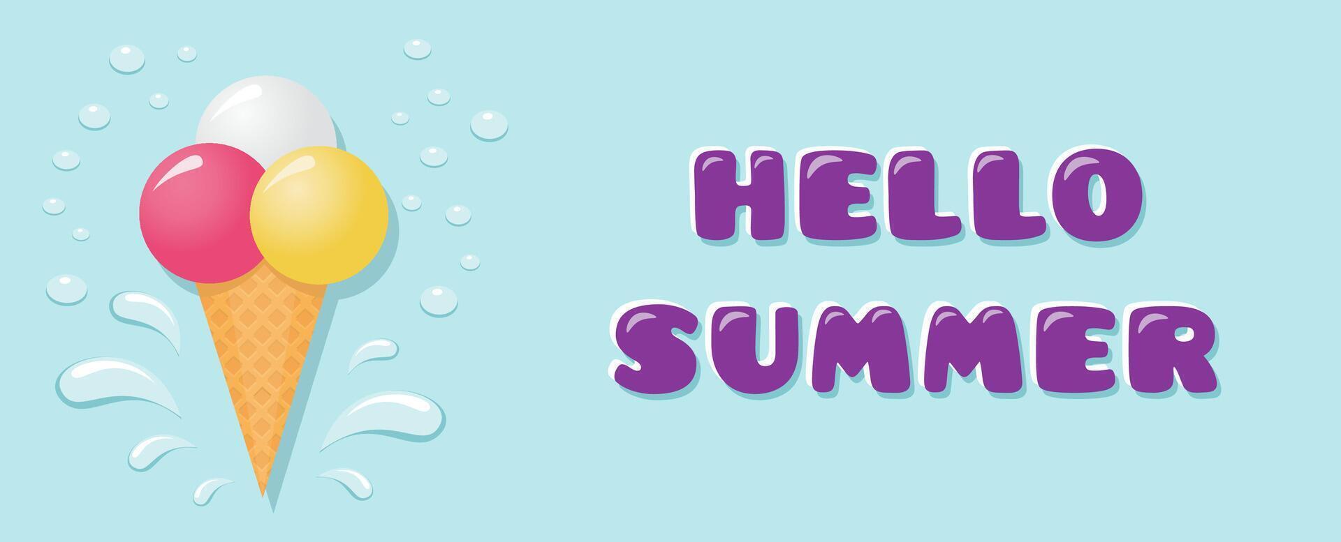 Summer greeting banner with ice cream. vector