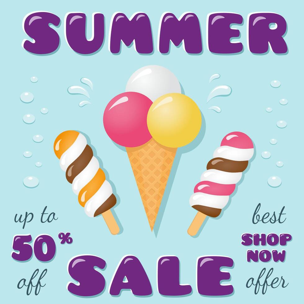 Summer sale banner with ice cream. vector