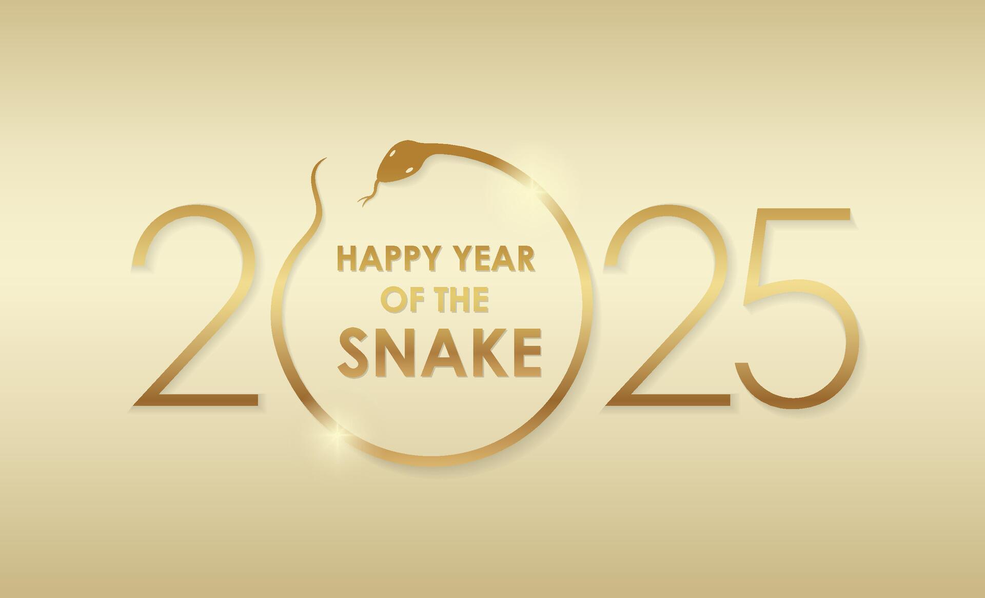 2025, The Year Of The Snake, Gold Symbol Logo With New Year Greetings