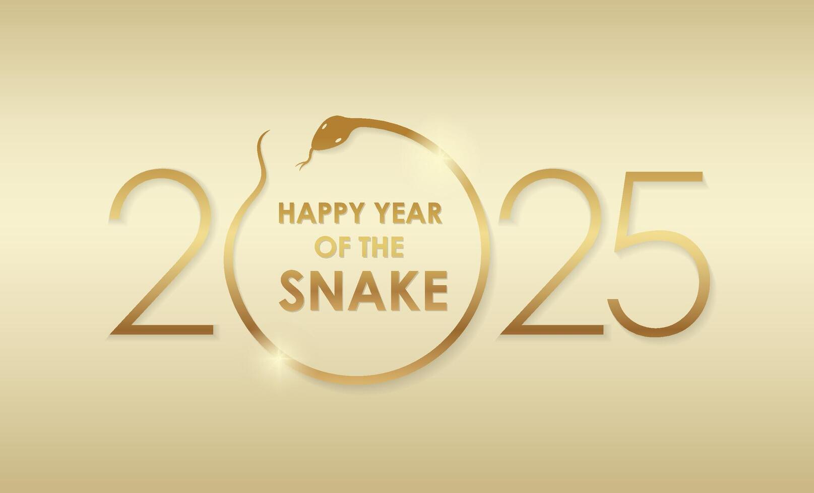 2025, The Year Of The Snake, Gold Symbol Logo With New Year Greetings On Champagne Gold Background. vector