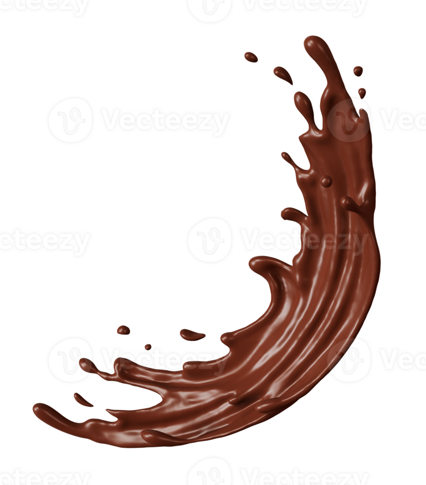 Chocolate milk splashes slash wave isolated, 3D render illustration. png